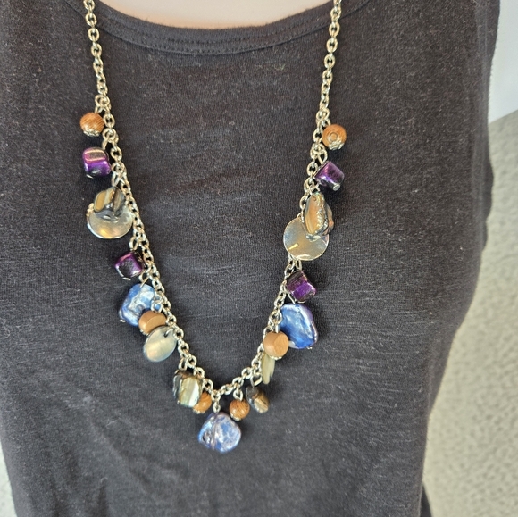 Beautiful Womens Dangle Necklace-Matching Earrings Silver Tone Adjustable Chain - Picture 8 of 13